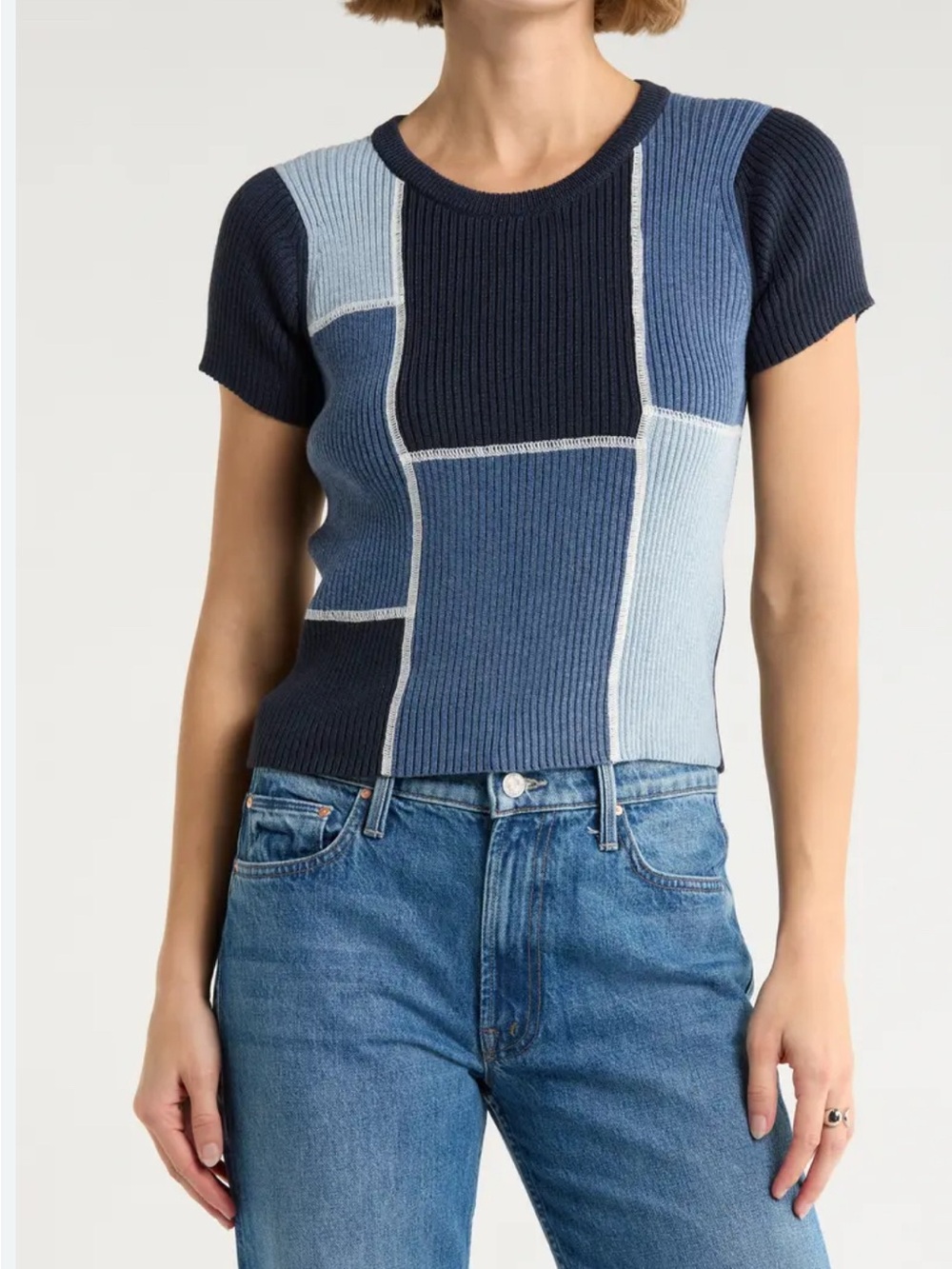 MOTHER The Block Rib Tee Patching Things Up Colorblock Crop Top ~ NWOT
